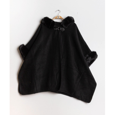 Cape Poncho Noire avec capuche