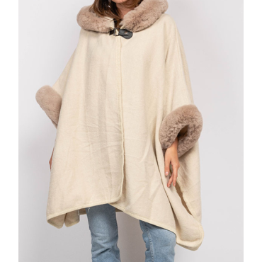 Cape Poncho Beige avec capuche